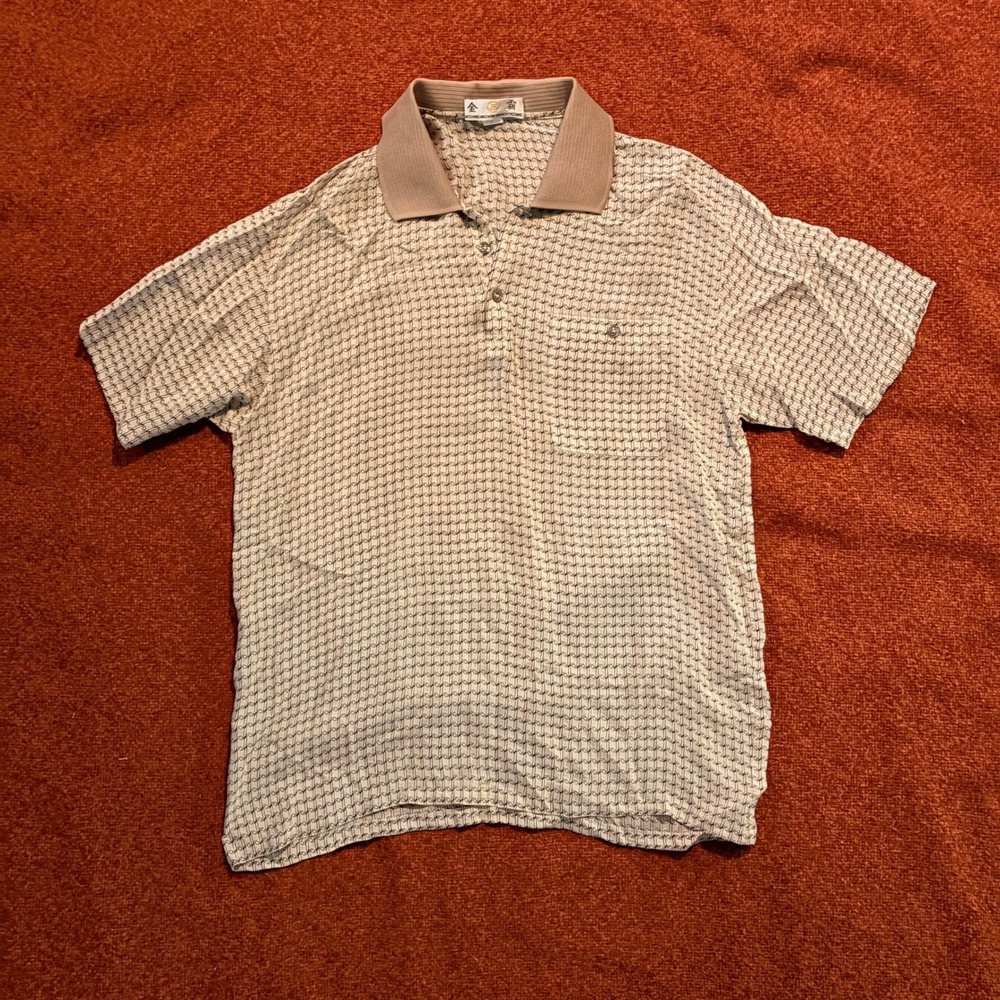 Mens XL Vintage Geometric Pattern Polo Shirt Short Sleeve Button Up Top